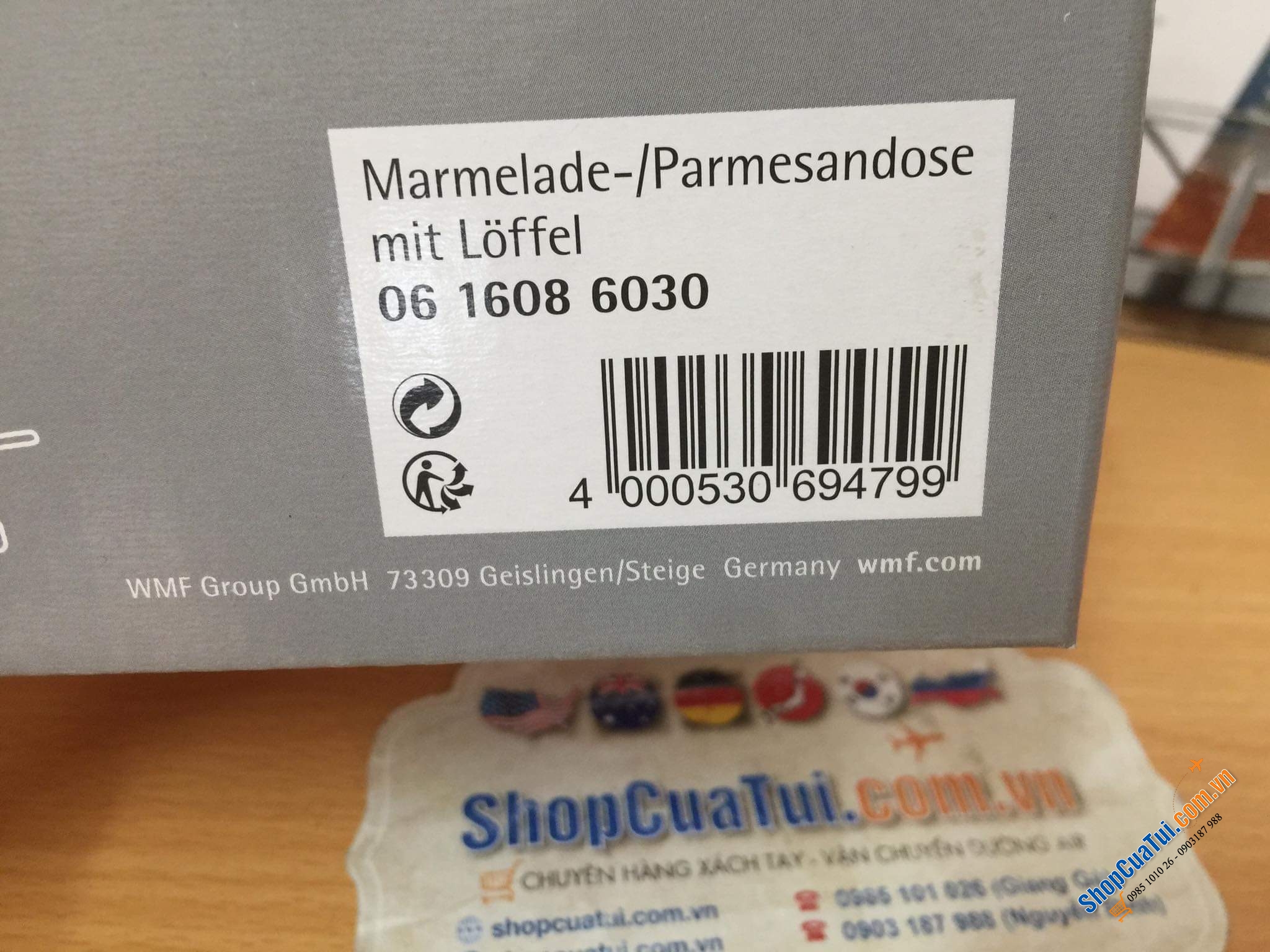 HŨ ĐỰNG GIA VỊ, DẤM ỚT, MỨT, MẬT ONG, ĐƯỜNG WMF CÓ THÌA