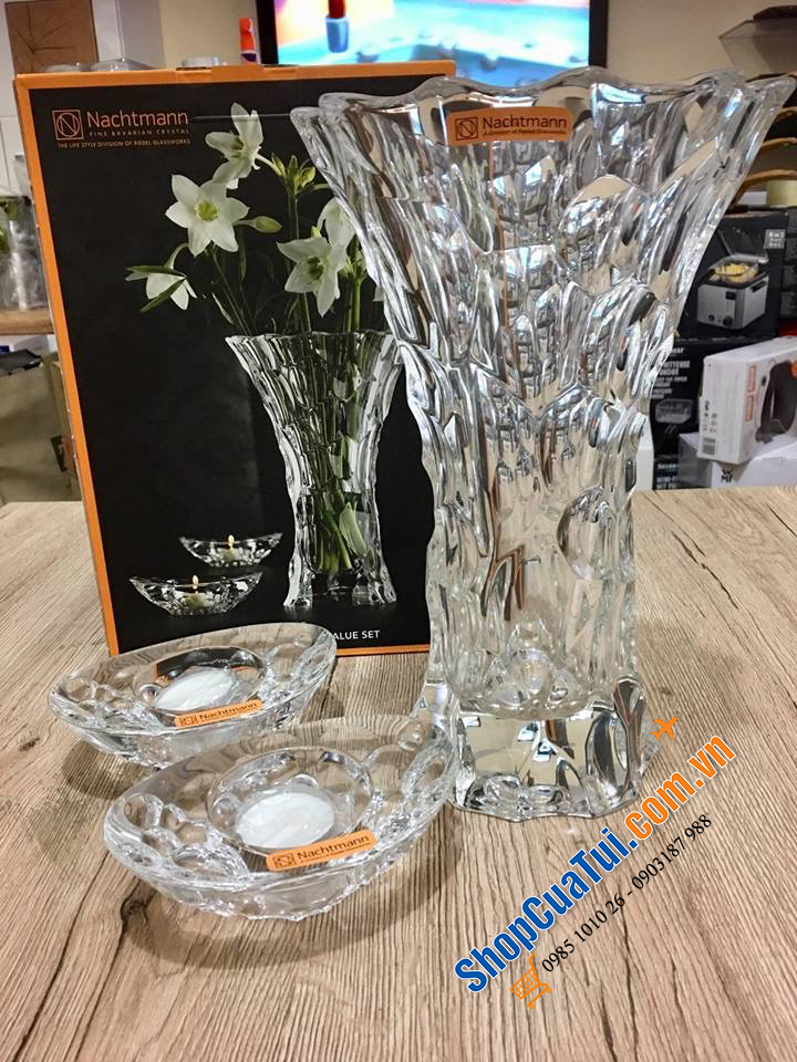 BÌNH HOA PHA LÊ NACHTMANN SPHERE kèm 2 chân đế nến và loại kèm lọ hoa nhỏ