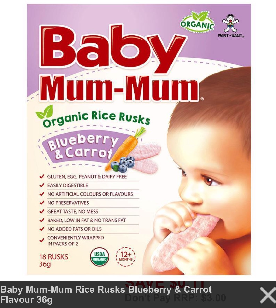 BÁNH ĂN DẶM BABY MUM MUM 36g vị trái cây, rau củ cho trẻ trên 8 tháng tuổi. 