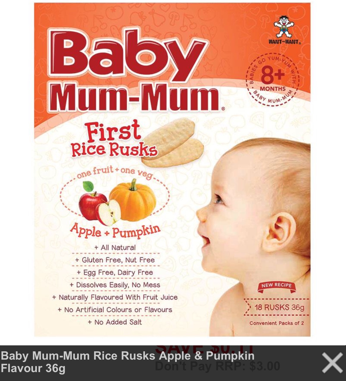 BÁNH ĂN DẶM BABY MUM MUM 36g vị trái cây, rau củ cho trẻ trên 8 tháng tuổi. 