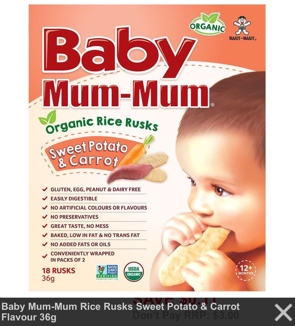 BÁNH ĂN DẶM BABY MUM MUM 36g vị trái cây, rau củ cho trẻ trên 8 tháng tuổi. 
