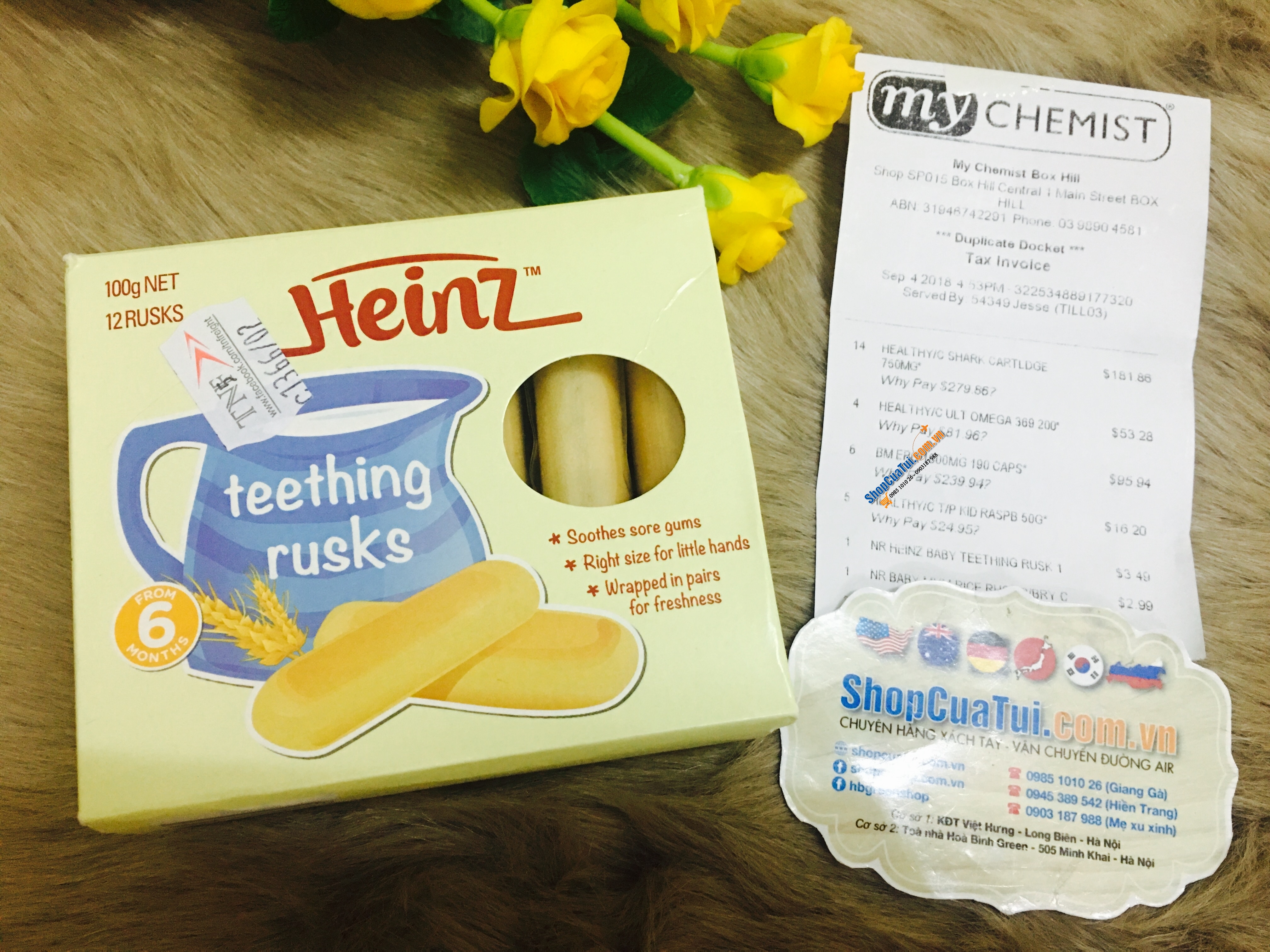 Bánh ăn dặm Heinz teething rusks của Úc, hộp 100g ( 12 cái) cho bé trên 6 tháng tuổi