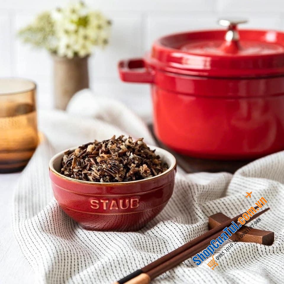 NỒI GANG STAUB 24CM cao 10cm DUNG TÍCH 3,8L - màu đỏ cherry