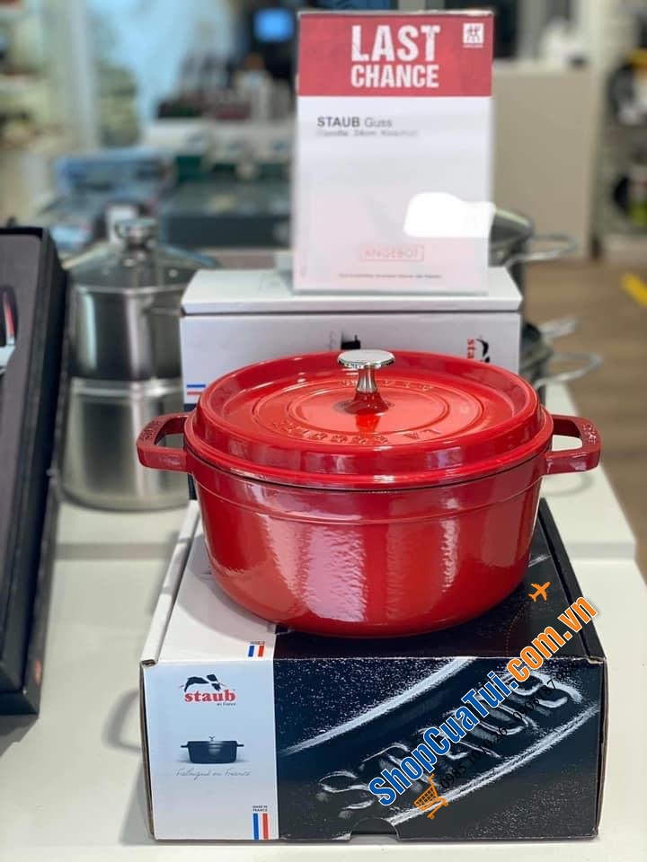 NỒI GANG STAUB 24CM cao 10cm DUNG TÍCH 3,8L - màu đỏ cherry