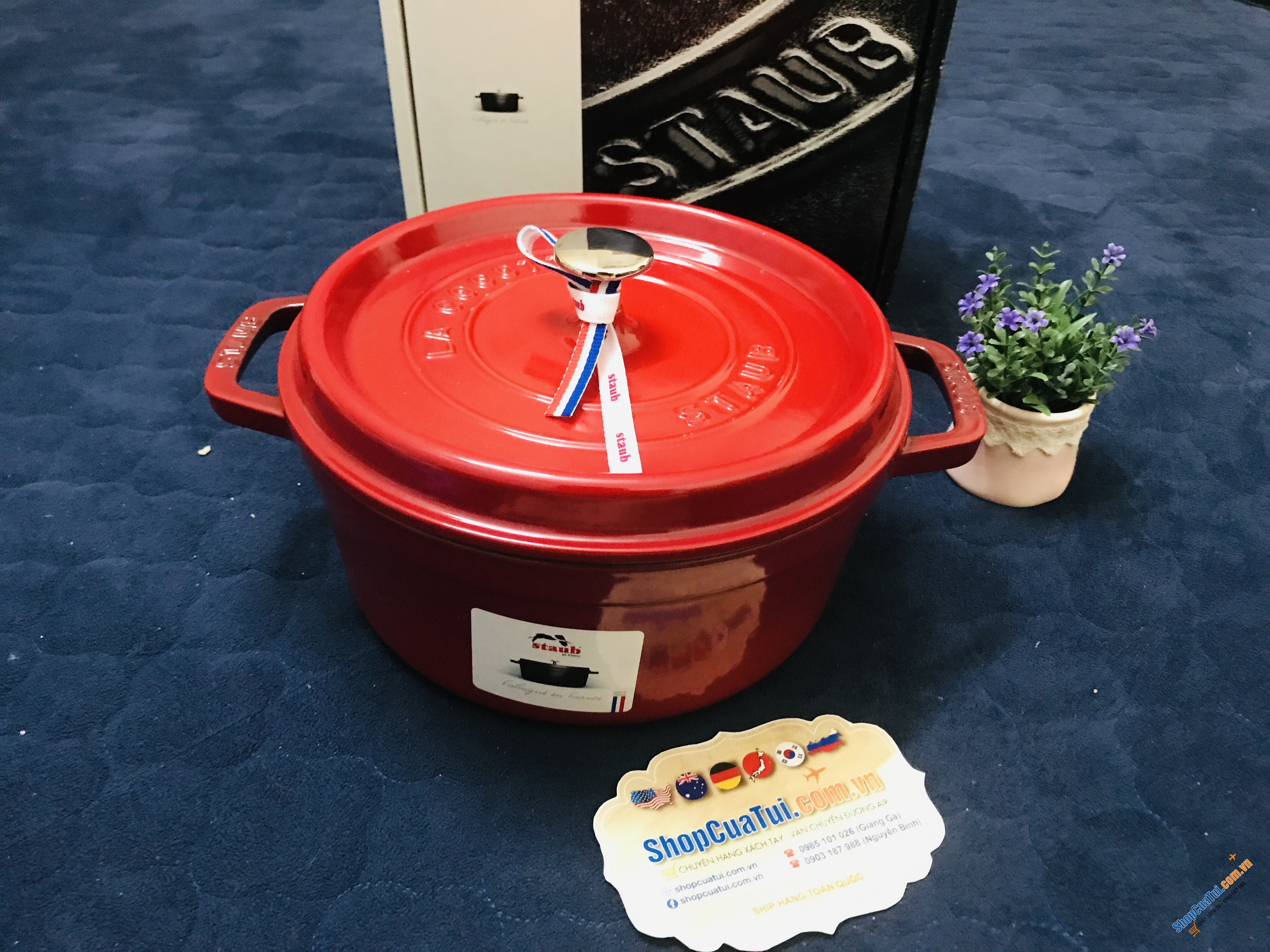 NỒI GANG STAUB 24CM cao 10cm DUNG TÍCH 3,8L - màu đỏ cherry