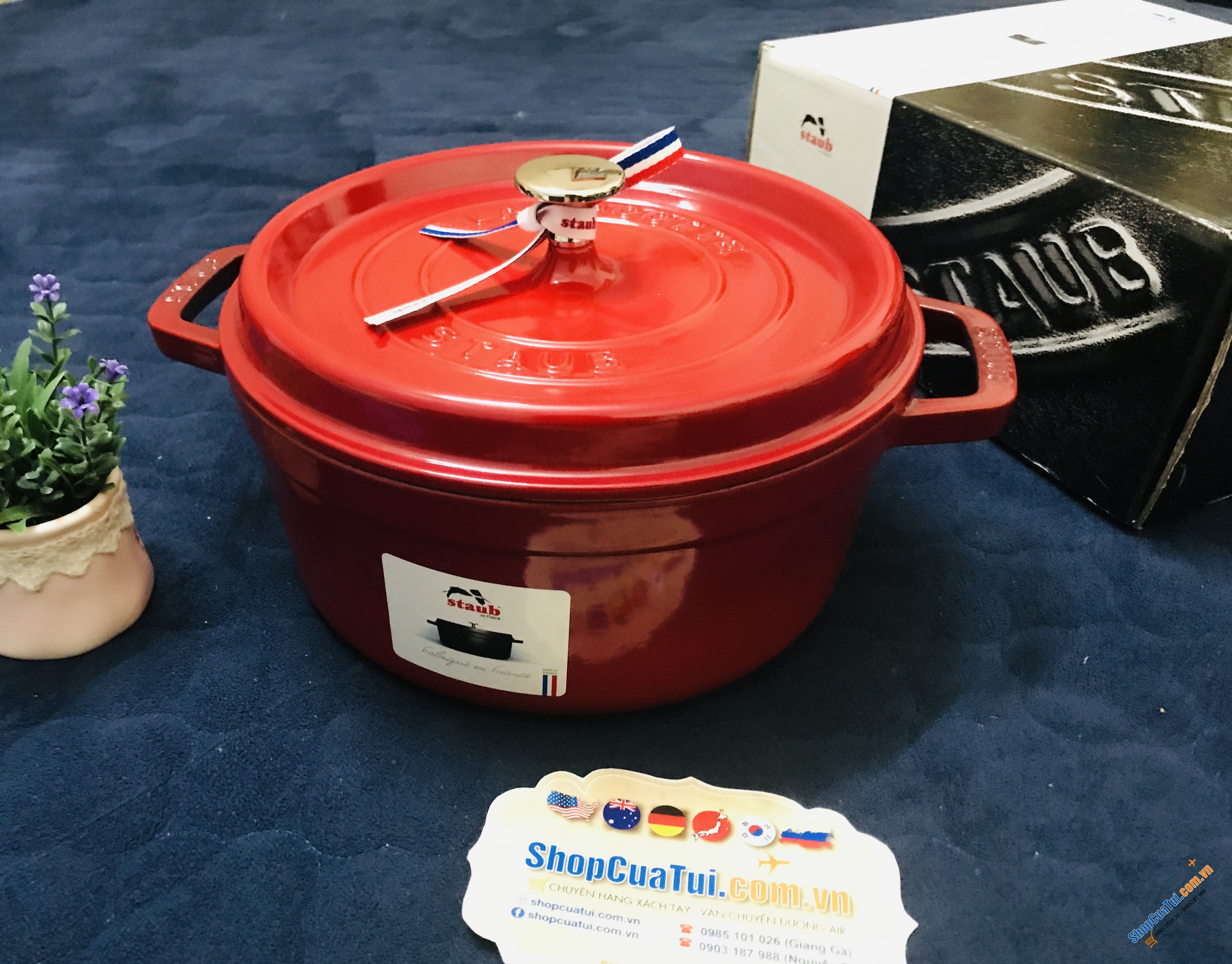 NỒI GANG STAUB 24CM cao 10cm DUNG TÍCH 3,8L - màu đỏ cherry