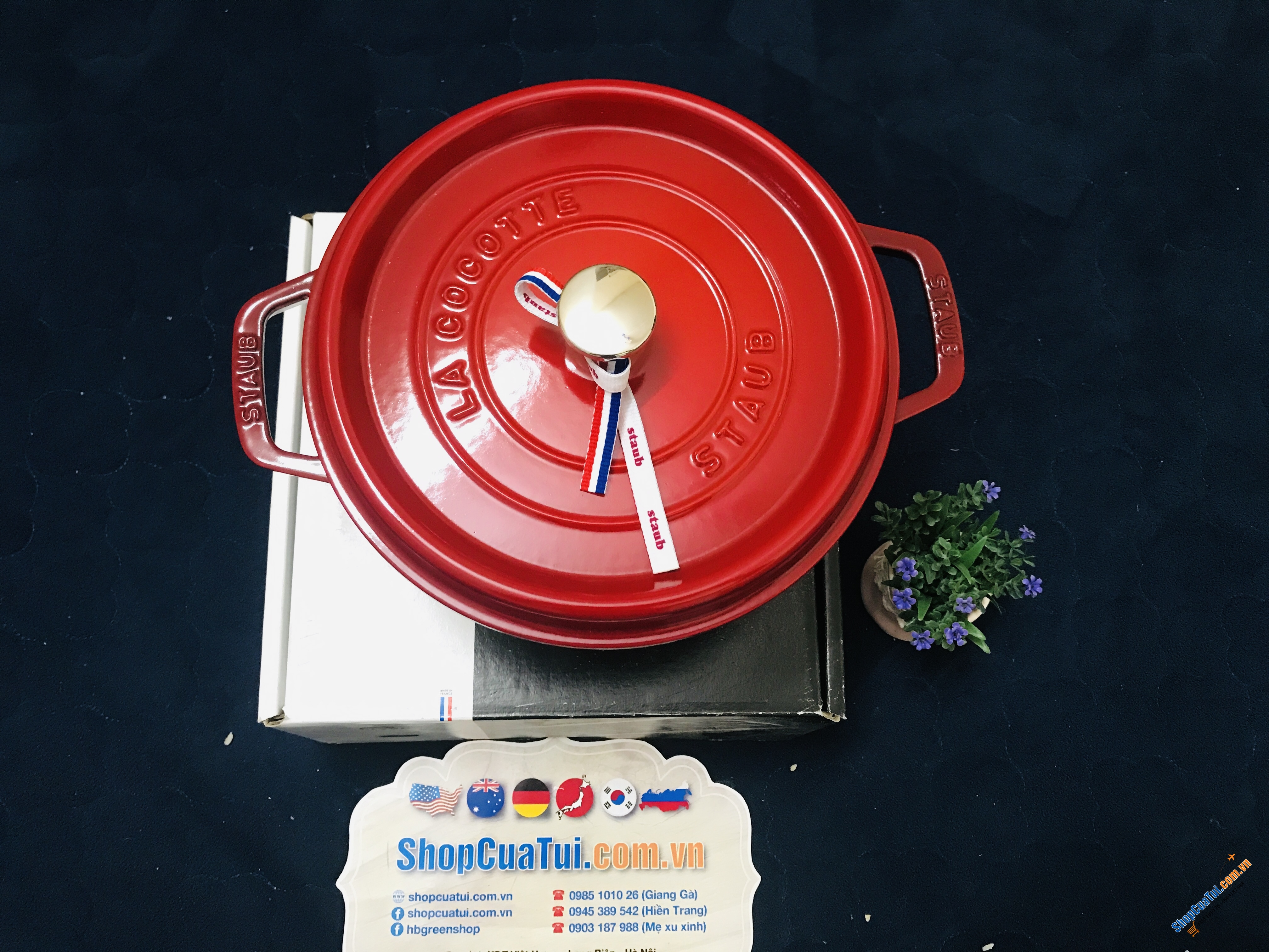 NỒI GANG STAUB 24CM cao 10cm DUNG TÍCH 3,8L - màu đỏ cherry