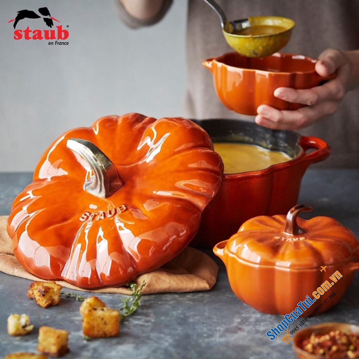 ÂU SỨ BÍ NGÔ STAUB 500ml - Âu sứ quả bí ngô Staub 0,5 lít - đựng bánh, kẹo mứt...đường kính 12cm