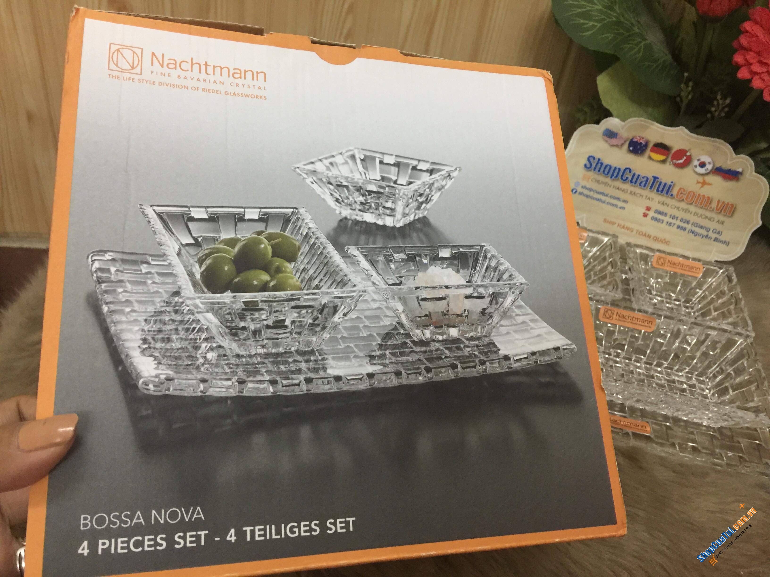 SET NACHTMANN BOSSA NOVA 4 MÓN 97633 - Made in Germany - Set 4 Pha Lê Nachtmann đựng đồ mứt tết - điểm tâm