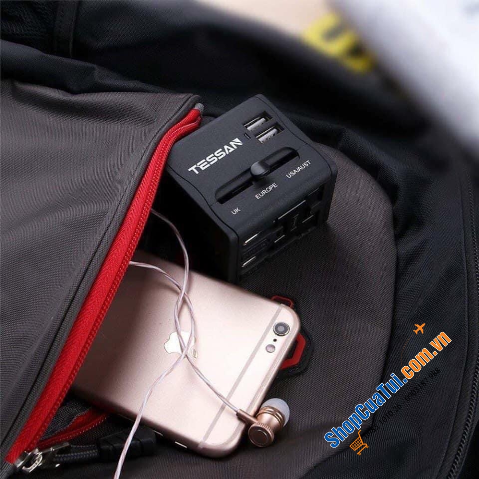 Ổ cắm du lich, công tác kiêm Usb, đầu sạc iphone ipad TESSAN.