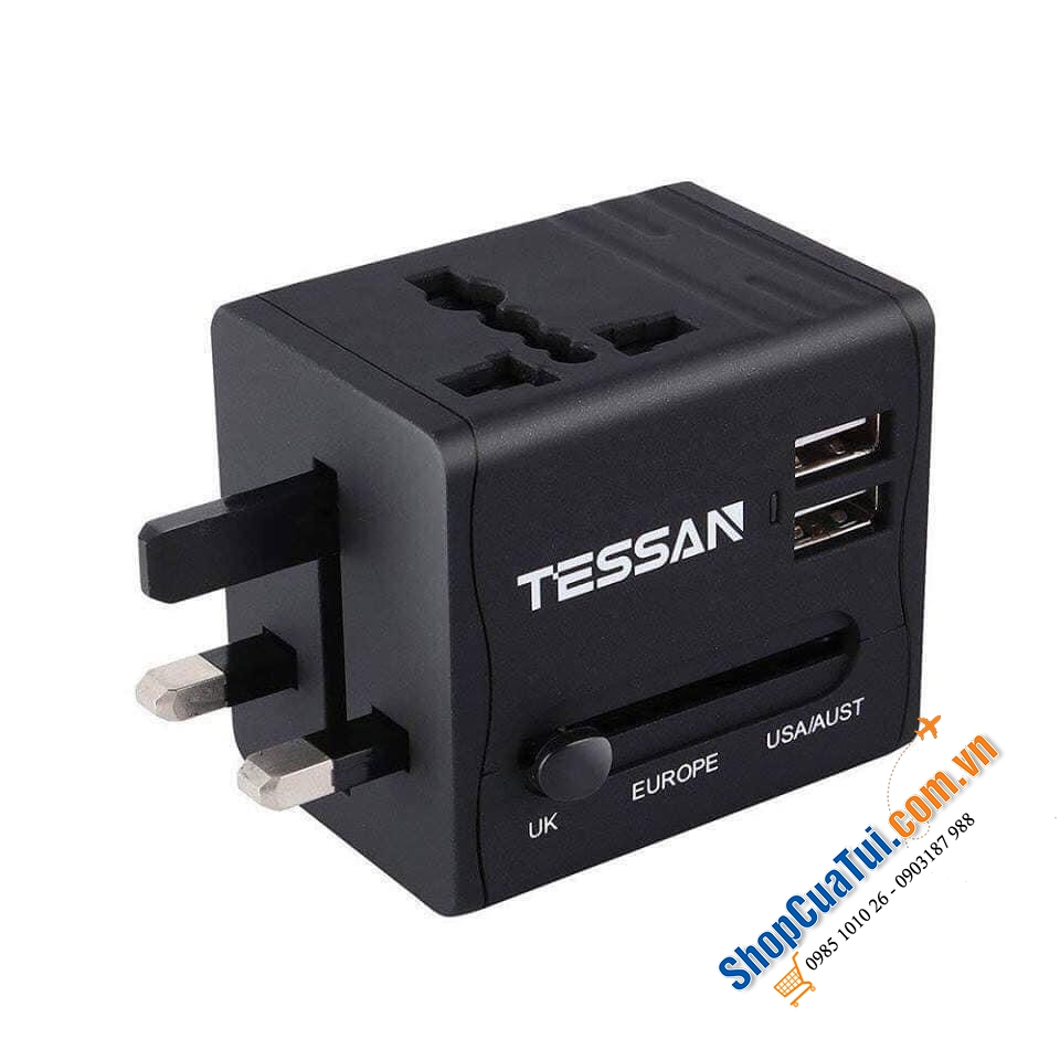 Ổ cắm du lich, công tác kiêm Usb, đầu sạc iphone ipad TESSAN.