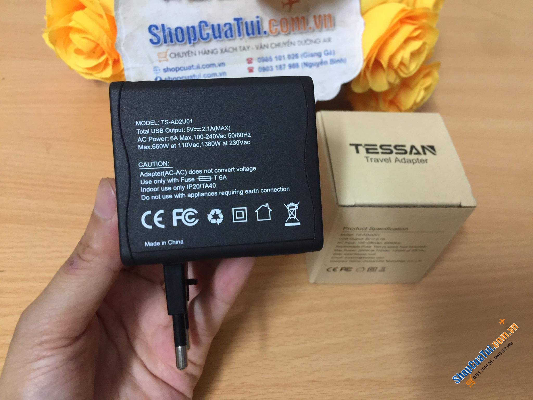 Ổ cắm du lich, công tác kiêm Usb, đầu sạc iphone ipad TESSAN.