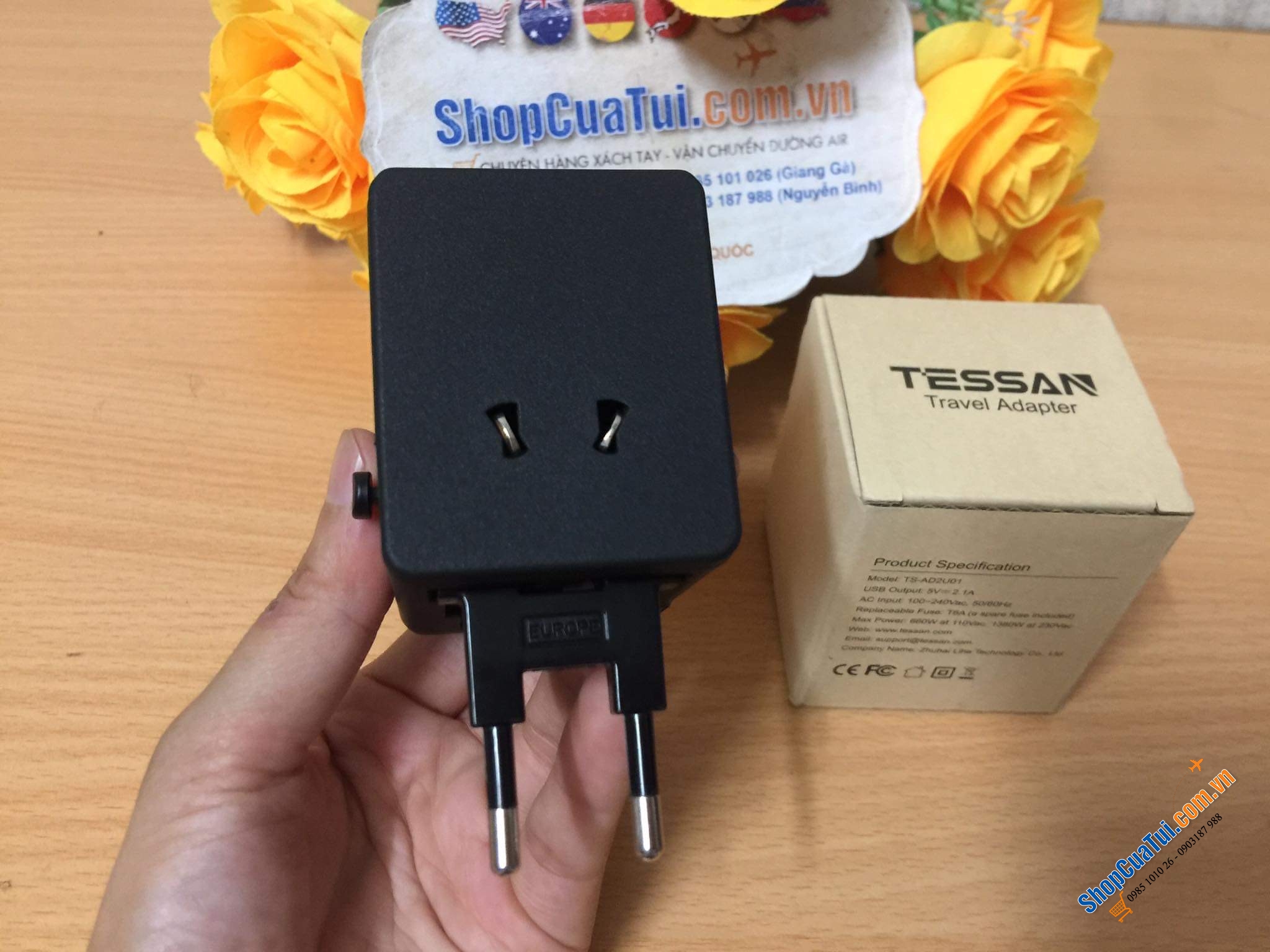 Ổ cắm du lich, công tác kiêm Usb, đầu sạc iphone ipad TESSAN.