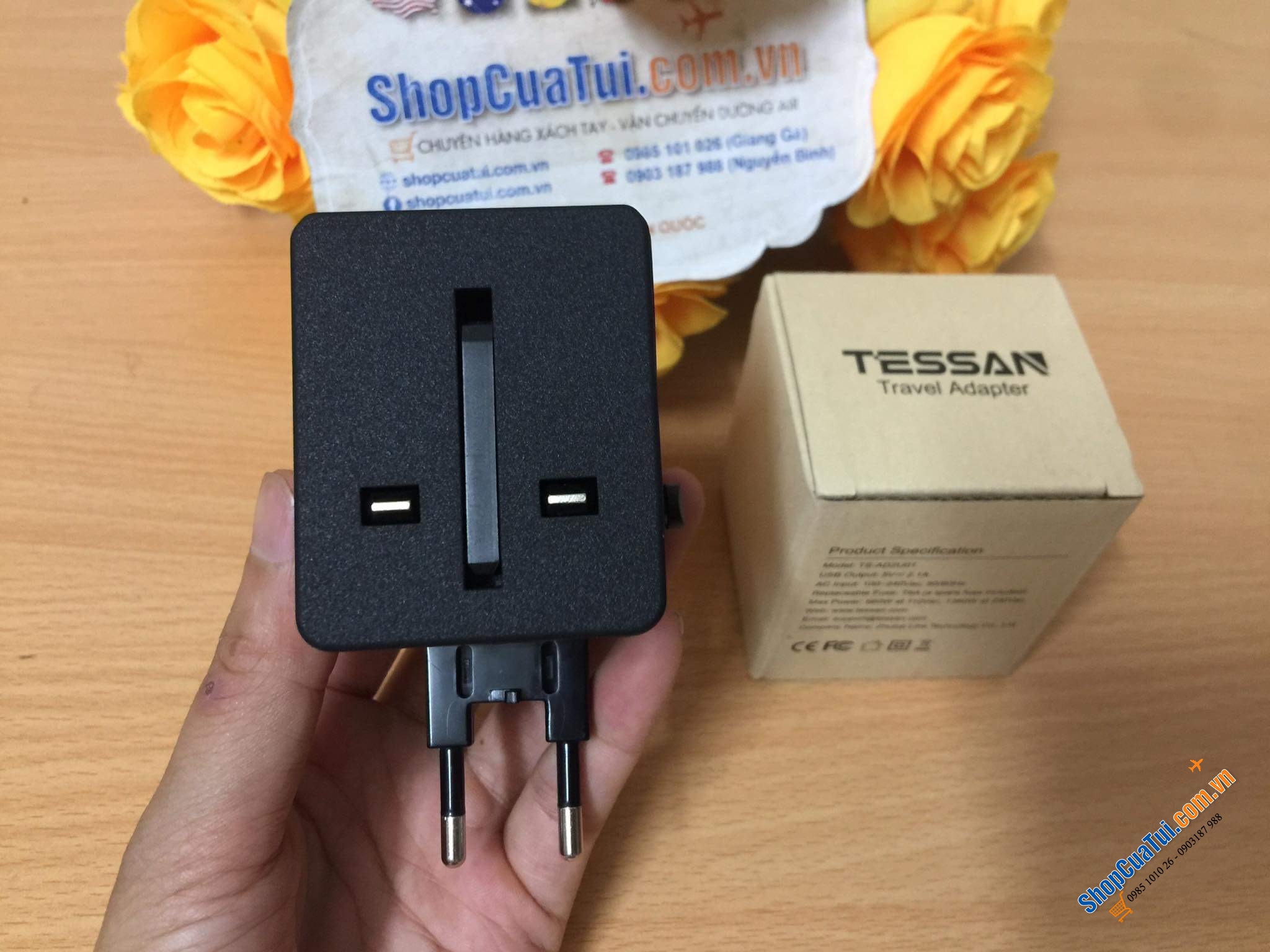 Ổ cắm du lich, công tác kiêm Usb, đầu sạc iphone ipad TESSAN.