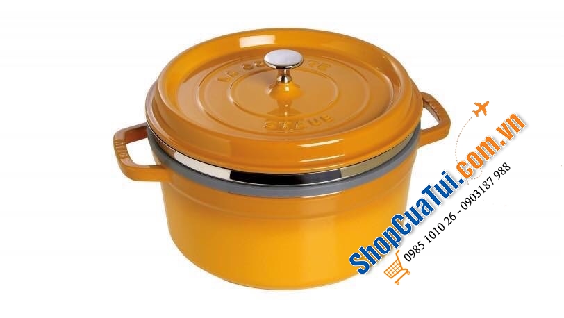 NỒI GANG ĐÚC STAUB KÈM XỬNG HẤP SIZE 26 CM MÀU VÀNG MÙ TẠC