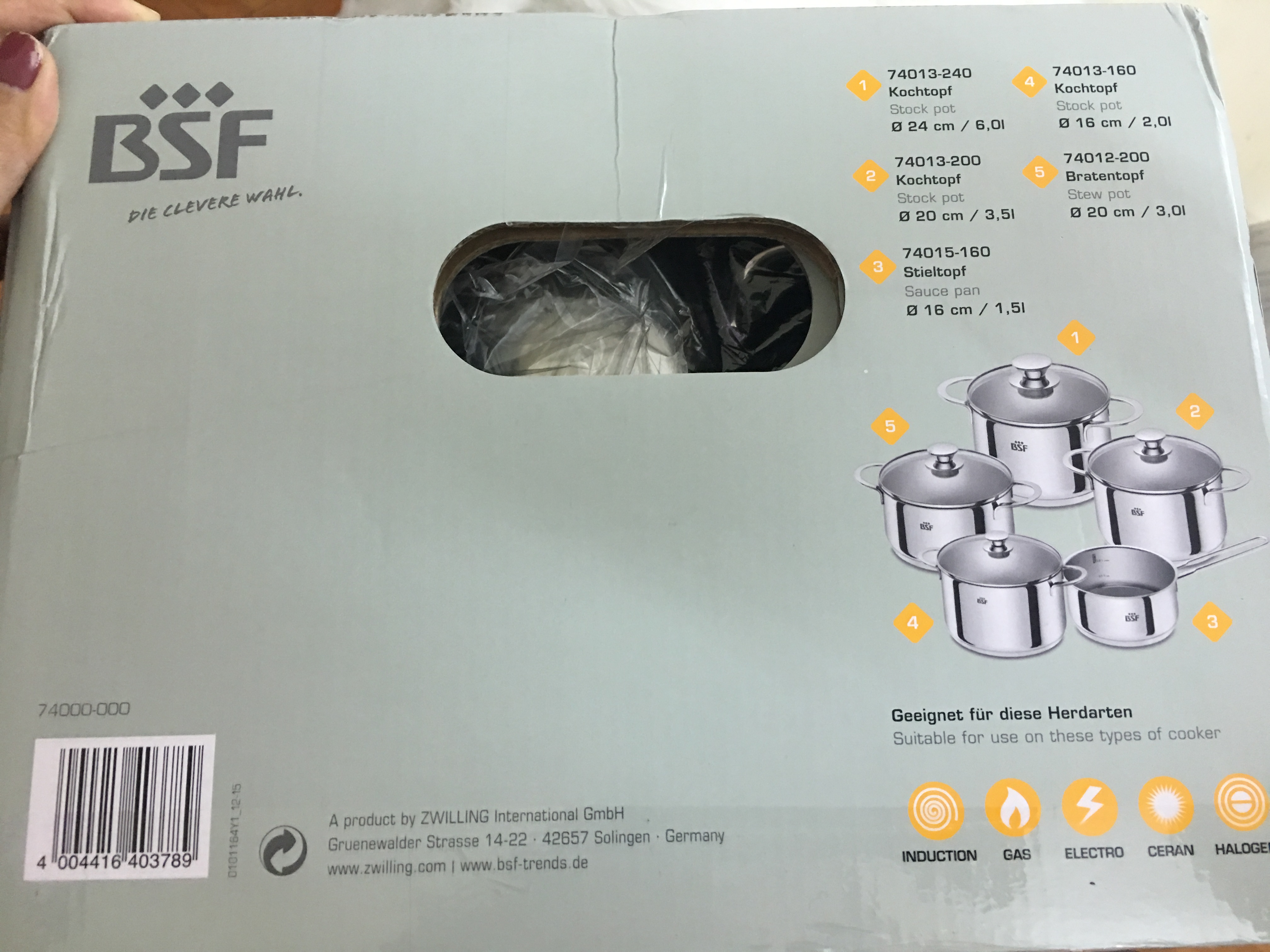 BỘ NỒI BSF 5 MÓN, thuốc tập đoàn Zwilling - ĐỨC 