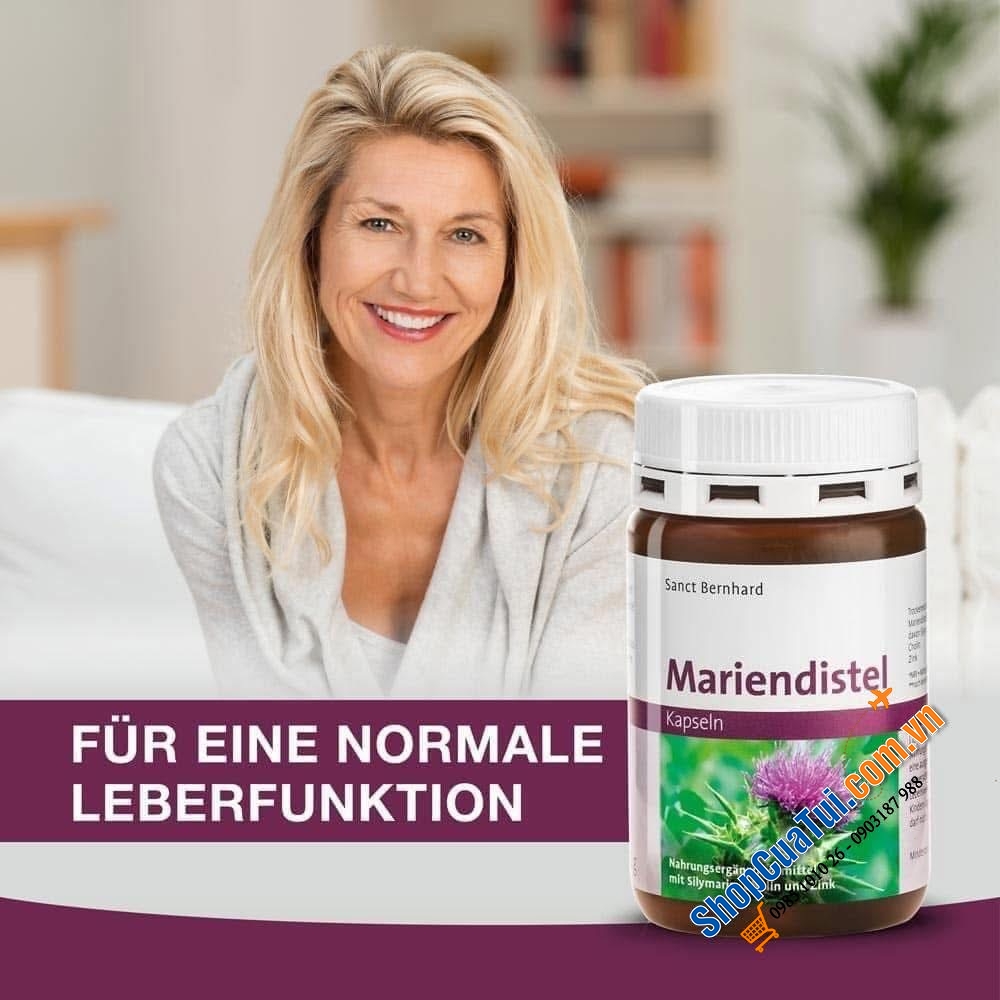 VIÊN UỐNG GIẢI ĐỘC GAN, MÁT GAN Sanct Bernhard Mariendistel lọ 90 viên - Viên uống thải độc gan chiết xuất từ Hoa Cúc Gai, hàng nội địa Đức chuẩn xịn