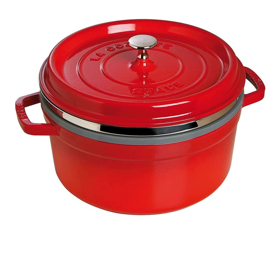 Nồi gang Staub 26cm 5L kèm xửng hấp màu đỏ