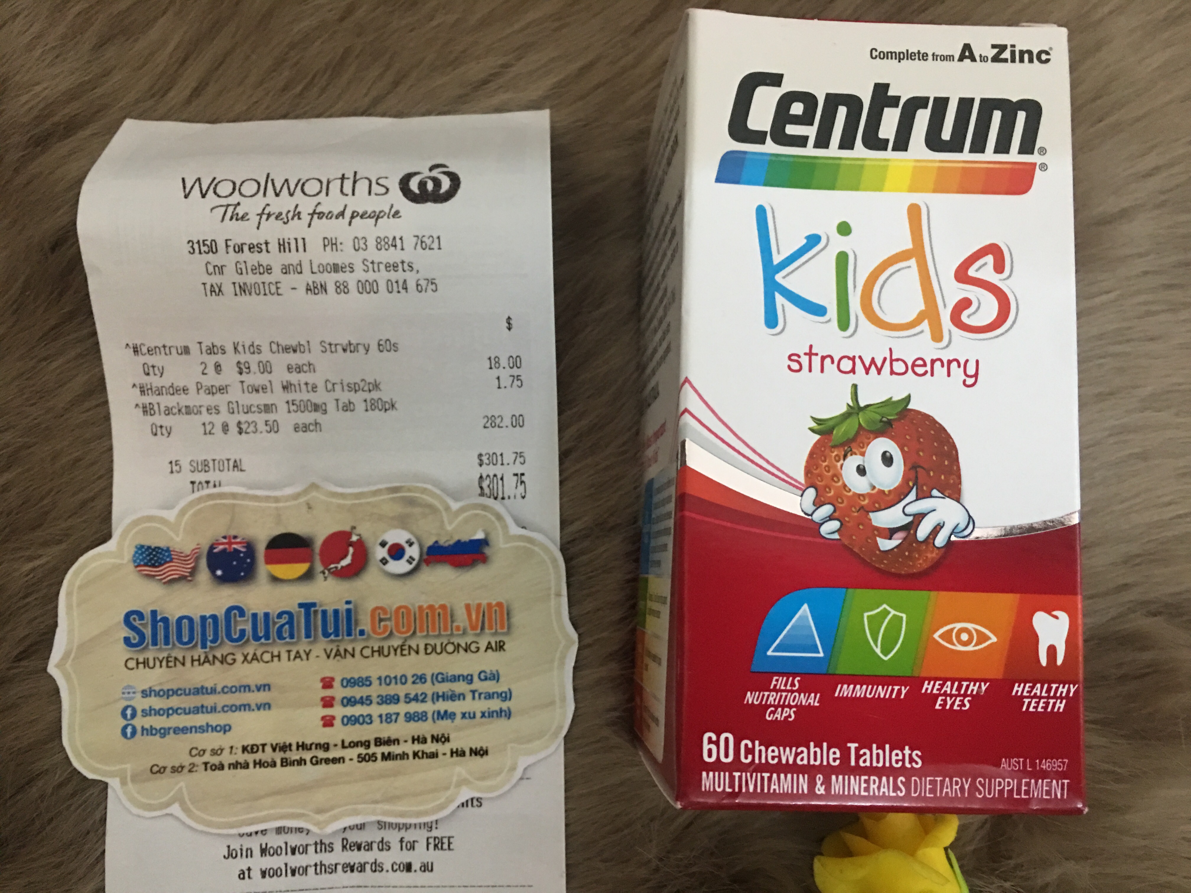 Centrum Kids Multi Vitamin Strawberry 60 Tablets dạng viên nhai vị dâu tây chứa 18 vitamin và khoáng chất cho bé từ 3 tuổi trở lên / hộp 60 viên