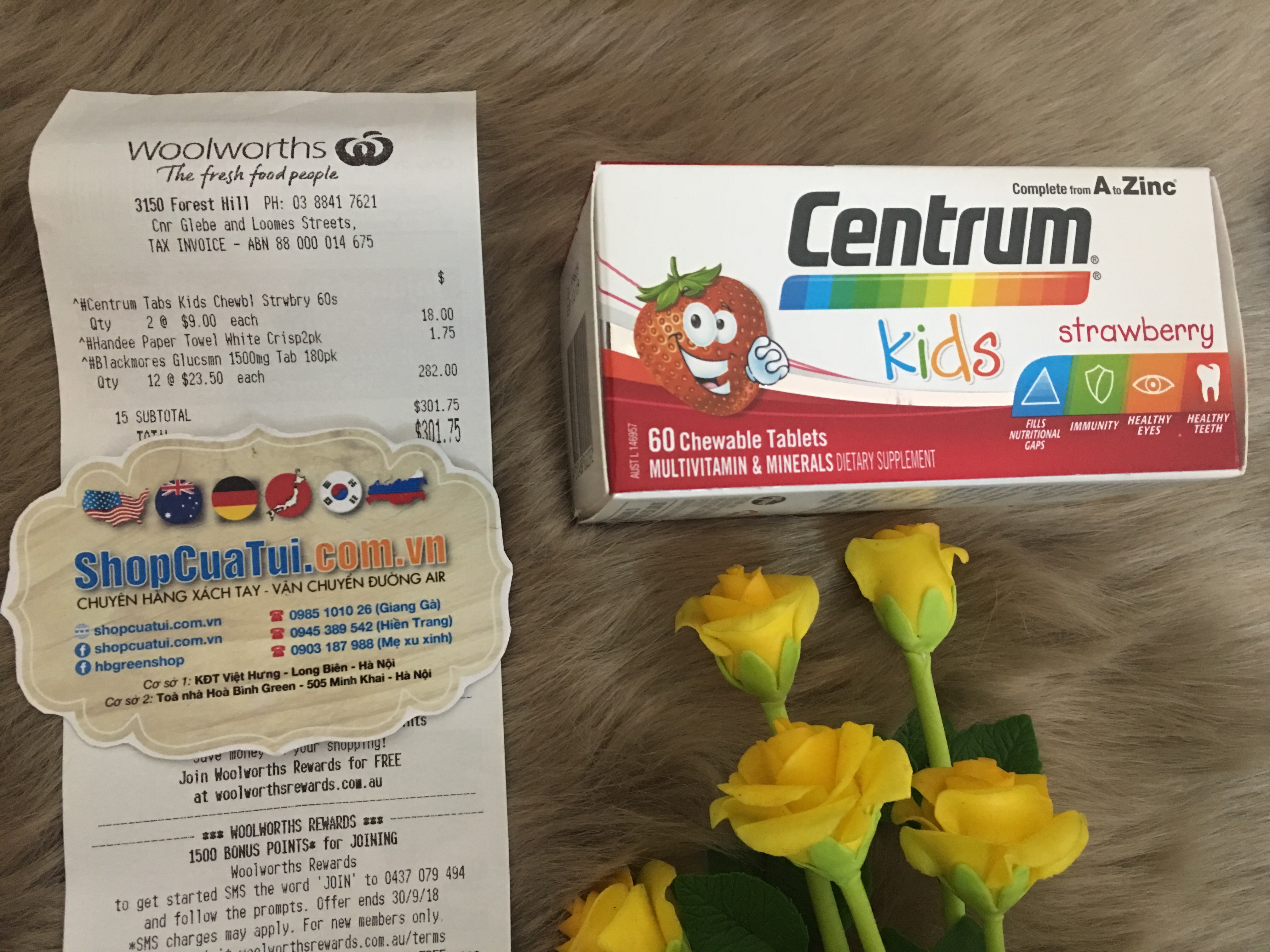 Centrum Kids Multi Vitamin Strawberry 60 Tablets dạng viên nhai vị dâu tây chứa 18 vitamin và khoáng chất cho bé từ 3 tuổi trở lên / hộp 60 viên