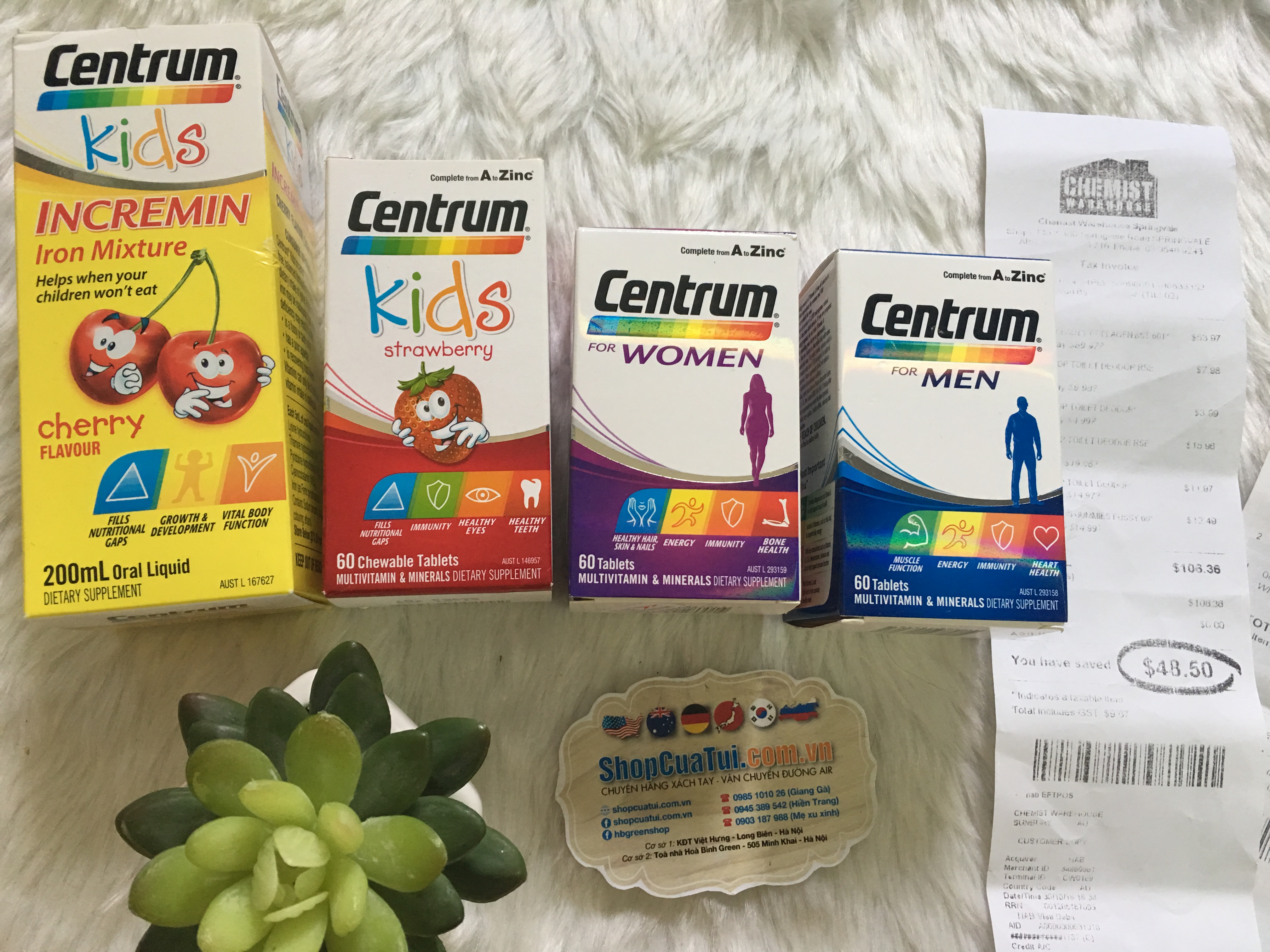 Centrum Kids Multi Vitamin Strawberry 60 Tablets dạng viên nhai vị dâu tây chứa 18 vitamin và khoáng chất cho bé từ 3 tuổi trở lên / hộp 60 viên