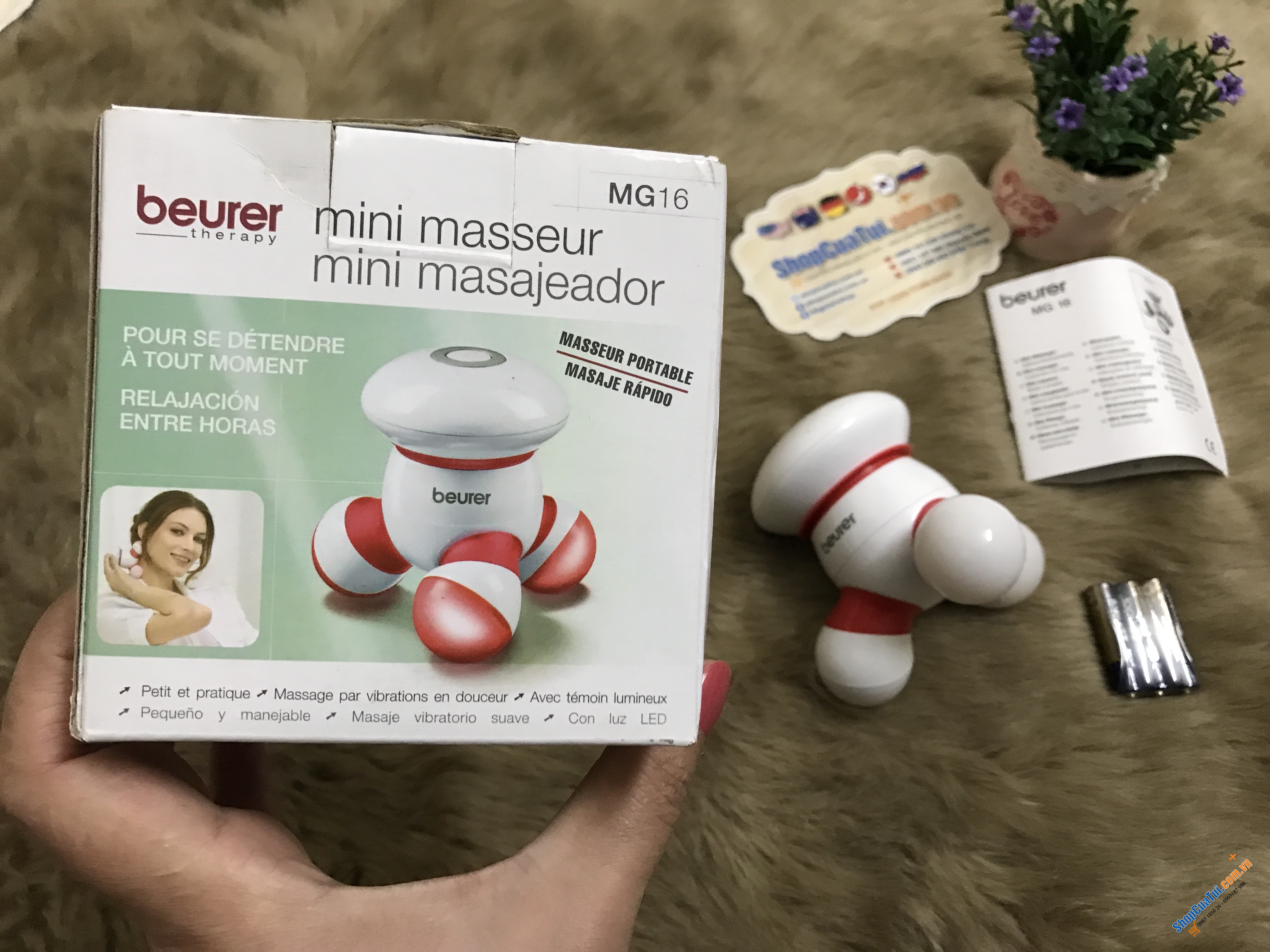 MÁY MÁT XA MINI CẦM TAY BEURER MG 16 CHẠY 3 PIN TIỂU AAA - massage cho đầu, lưng, cổ vai gáy, cánh tay, đùi và bắp chân...