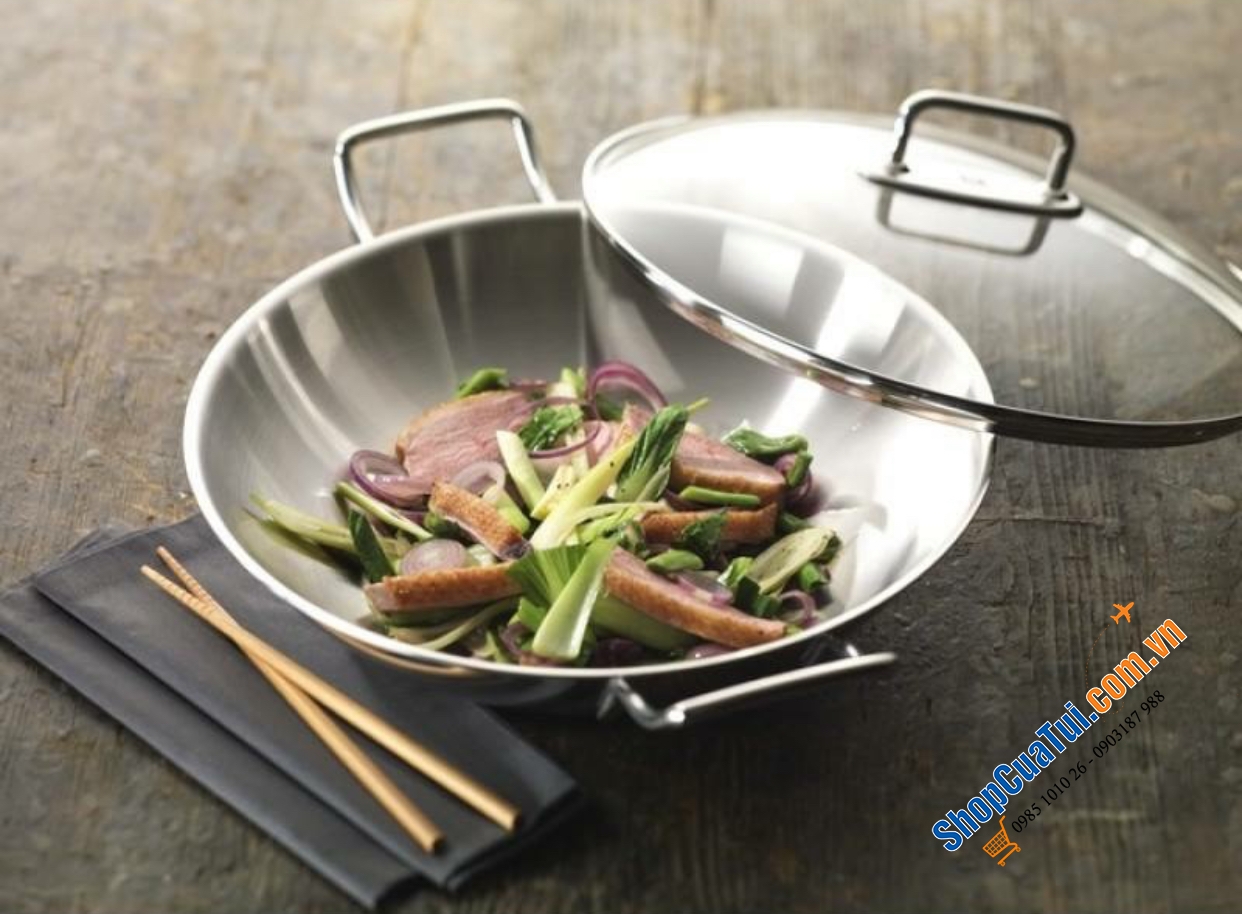 Chảo sâu lòng ZWILLING Plus Pro Wok 32cm - Chảo hấp, chảo xào, chảo đa năng Zwiling có vung kính kèm ráo dầu