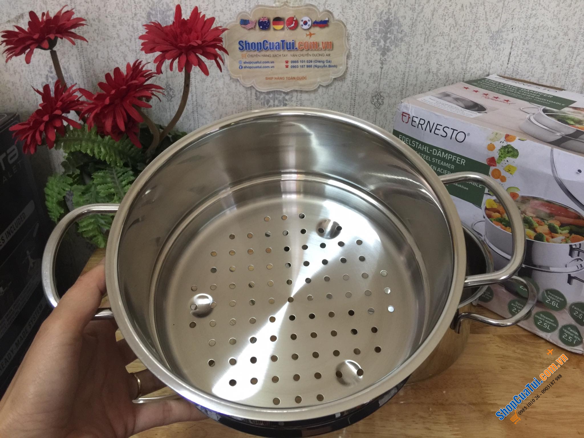 Bộ nồi xửng hấp Ernesto 20cm - đồ xôi, hấp tôm cua ghẹ cá gà...- Hàng nội địa Đức