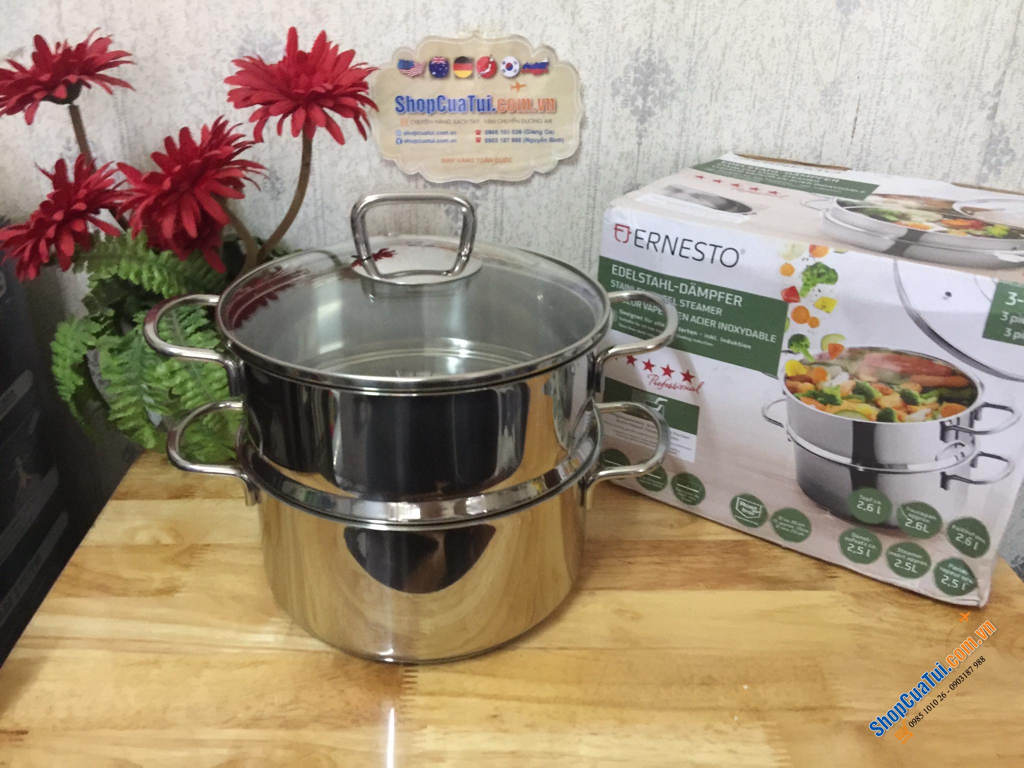 Bộ nồi xửng hấp Ernesto 20cm - đồ xôi, hấp tôm cua ghẹ cá gà...- Hàng nội địa Đức