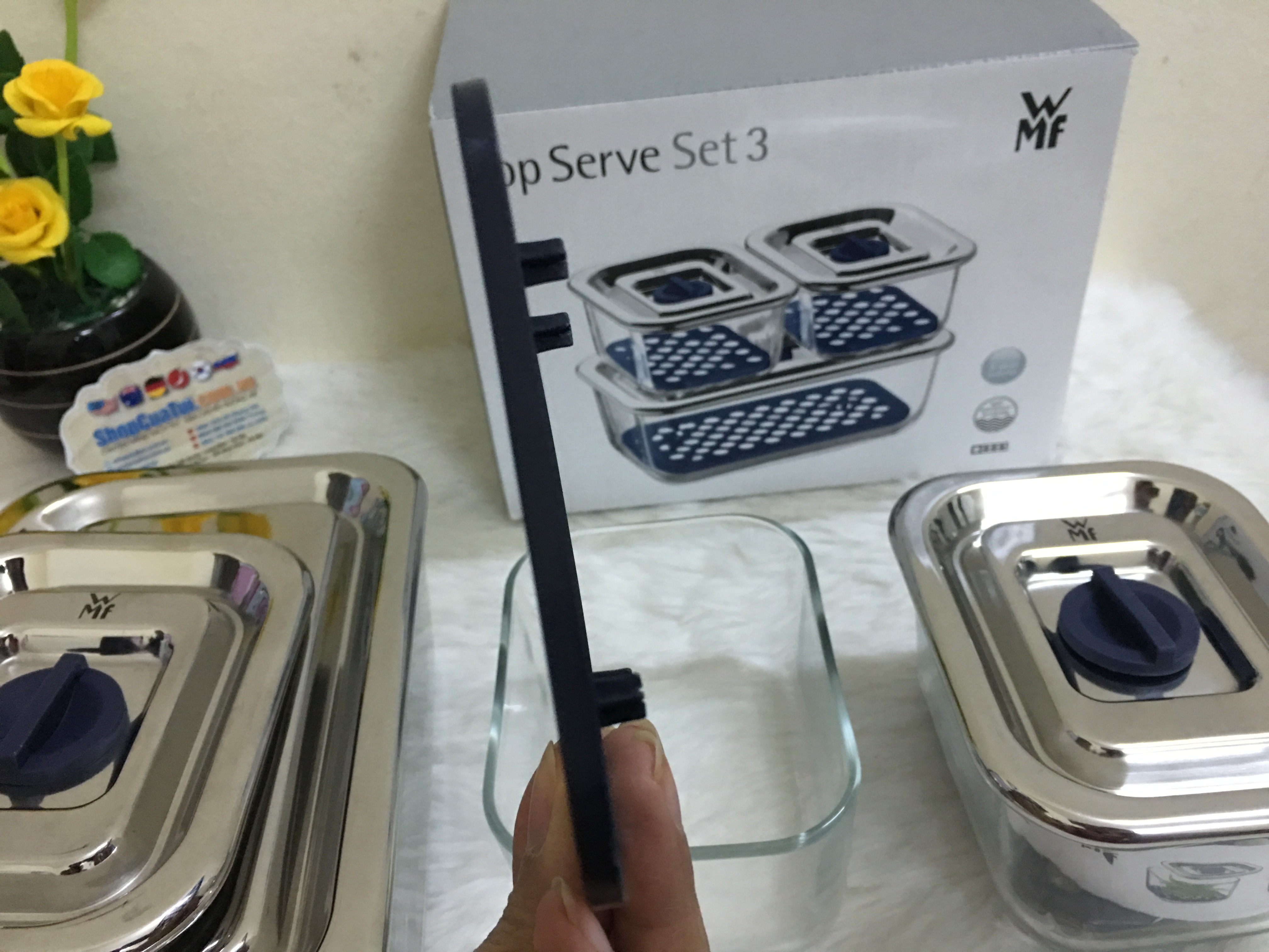 Hộp đựng cơm, SET 3 HỘP THUỶ TINH ĐỰNG THỰC PHẨM WMF - Made in Germany
