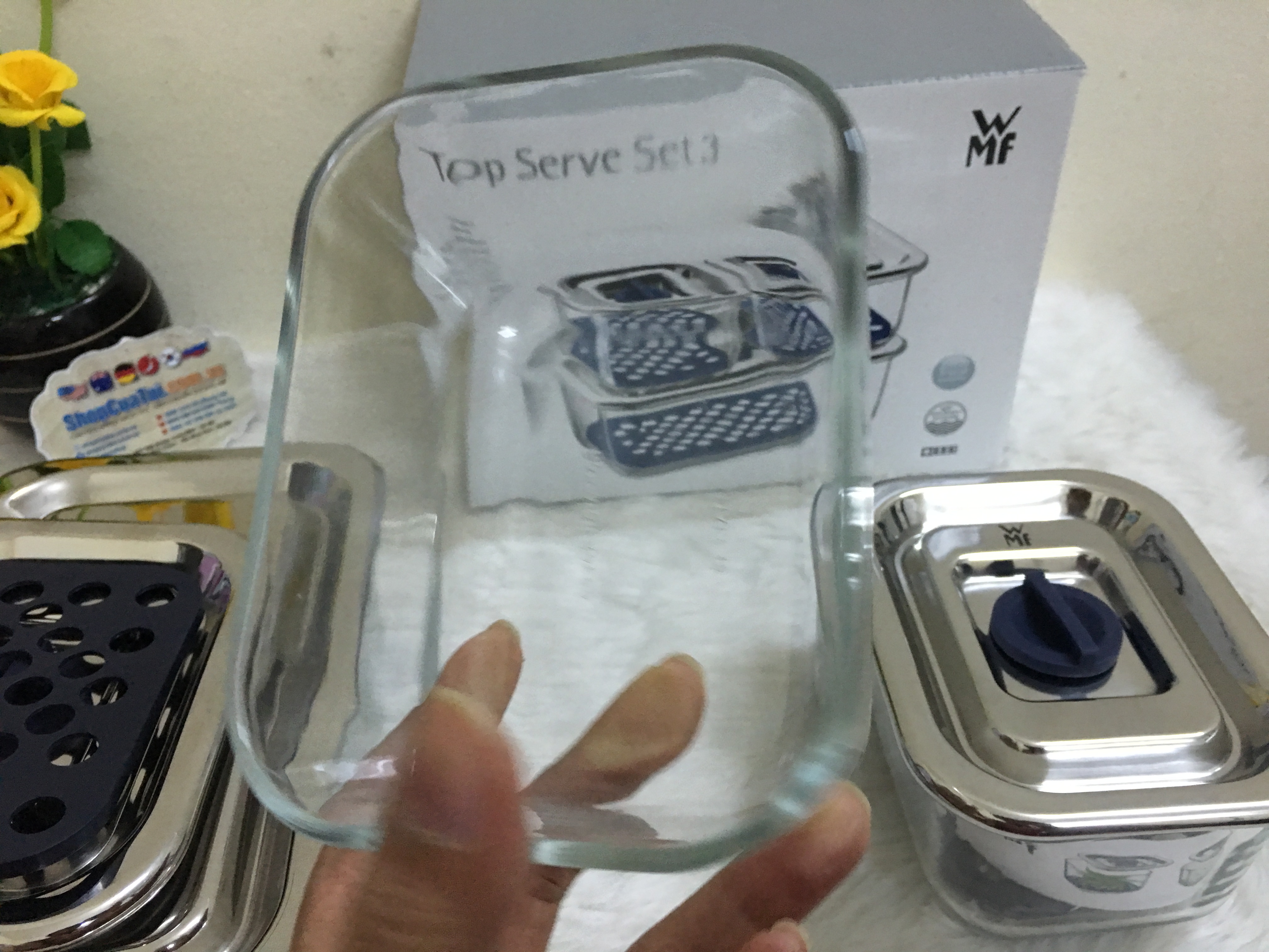 Hộp đựng cơm, SET 3 HỘP THUỶ TINH ĐỰNG THỰC PHẨM WMF - Made in Germany