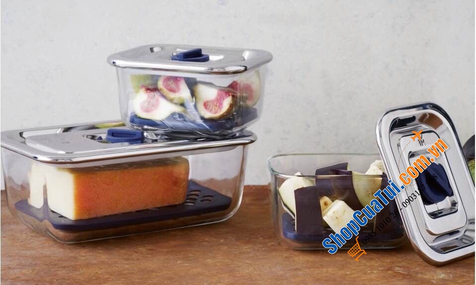 Hộp đựng cơm, SET 3 HỘP THUỶ TINH ĐỰNG THỰC PHẨM WMF - Made in Germany