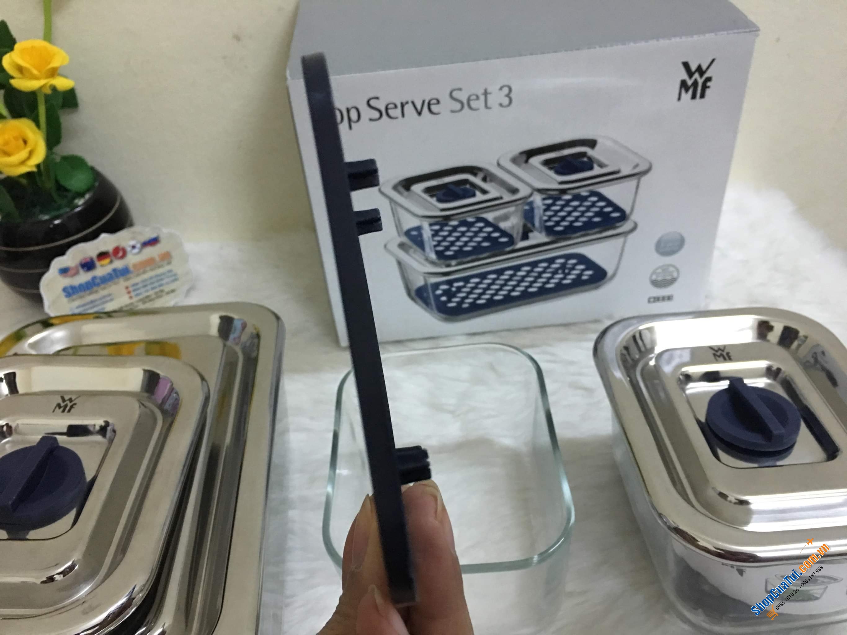 Hộp đựng cơm, SET 3 HỘP THUỶ TINH ĐỰNG THỰC PHẨM WMF - Made in Germany