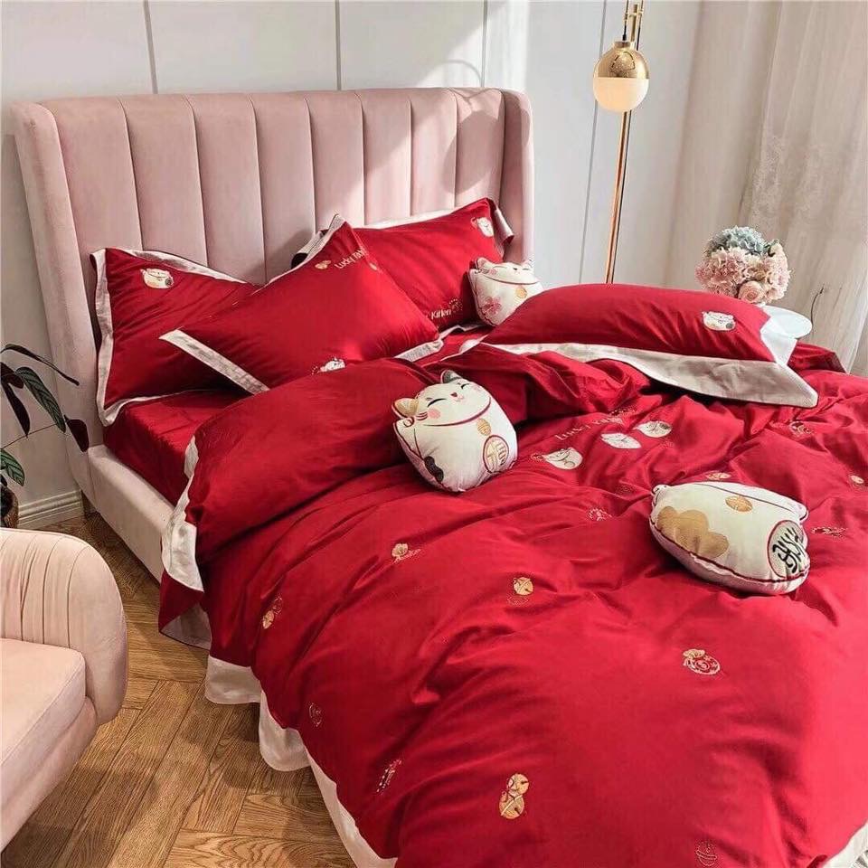 set chăn ga gối MÈO THẦN TÀI MANG PHÚC LỘC satin lụa SweetHome261218_5