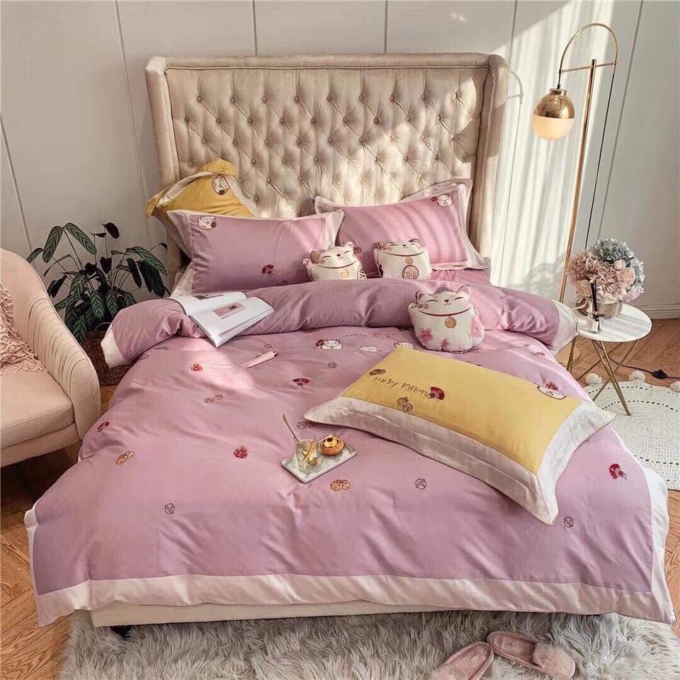 set chăn ga gối MÈO THẦN TÀI MANG PHÚC LỘC satin lụa SweetHome261218_5