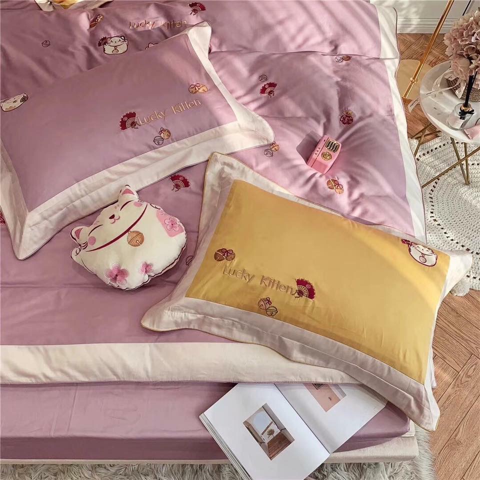 set chăn ga gối MÈO THẦN TÀI MANG PHÚC LỘC satin lụa SweetHome261218_5