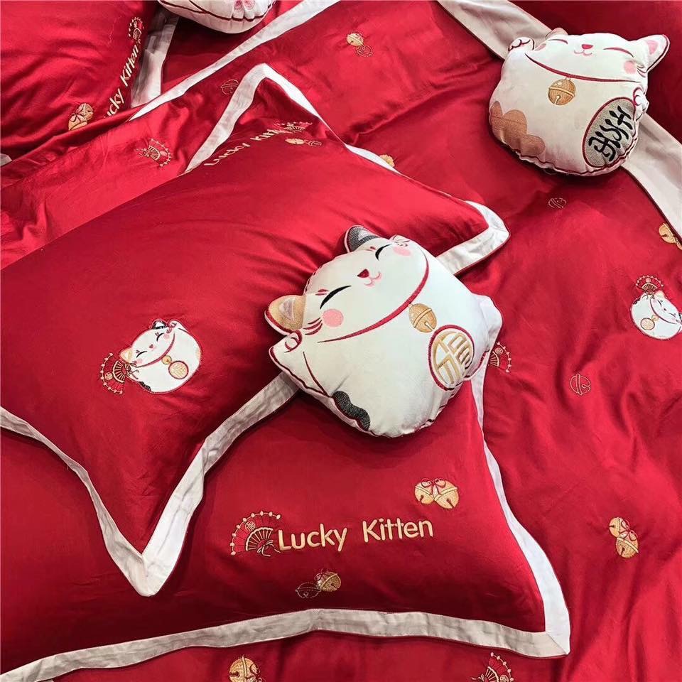 set chăn ga gối MÈO THẦN TÀI MANG PHÚC LỘC satin lụa SweetHome261218_5