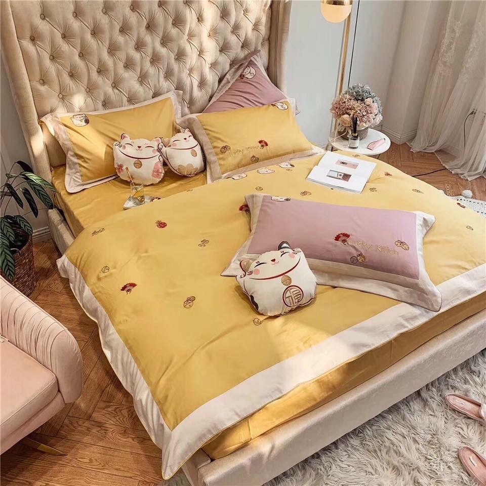 set chăn ga gối MÈO THẦN TÀI MANG PHÚC LỘC satin lụa SweetHome261218_5