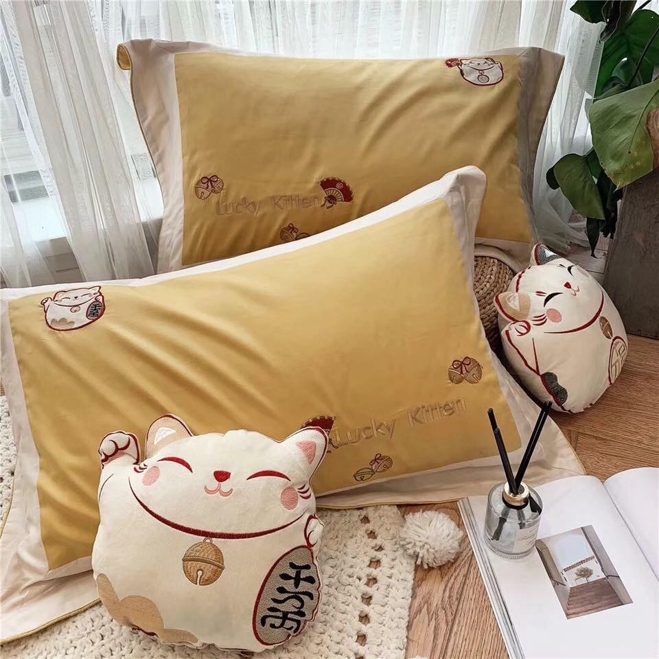 set chăn ga gối MÈO THẦN TÀI MANG PHÚC LỘC satin lụa SweetHome261218_5