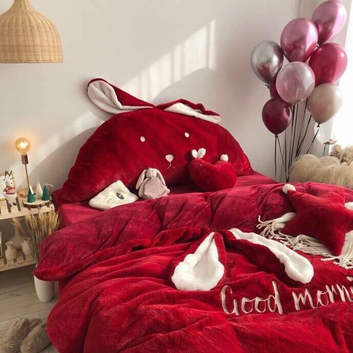 Bộ ga gối nhung mịn siêu yêu hình tai thỏ SweetHome291218_2 