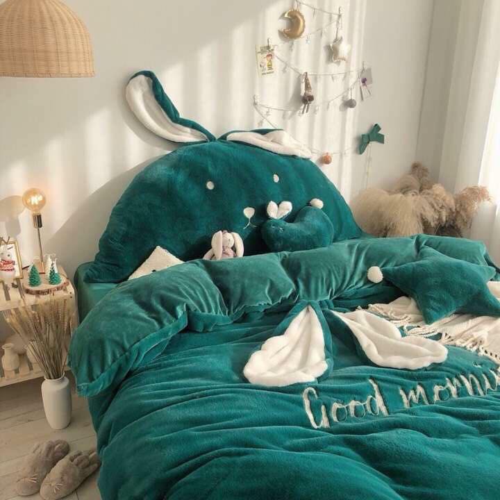 Bộ ga gối nhung mịn siêu yêu hình tai thỏ SweetHome291218_2 