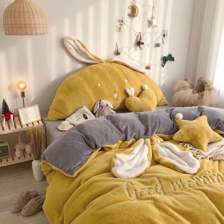 Bộ ga gối nhung mịn siêu yêu hình tai thỏ SweetHome291218_2 