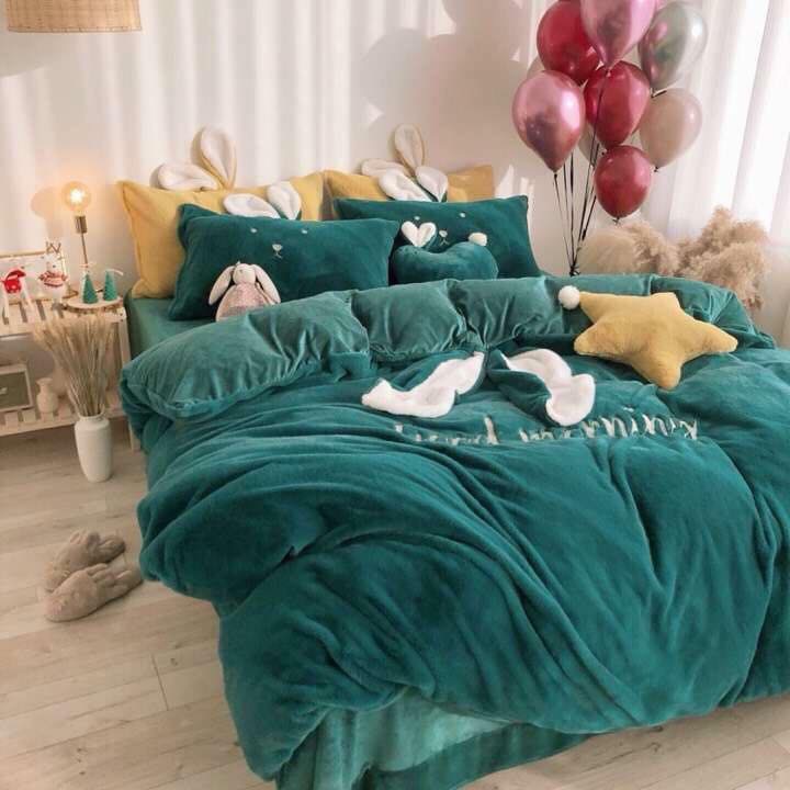 Bộ ga gối nhung mịn siêu yêu hình tai thỏ SweetHome291218_2 