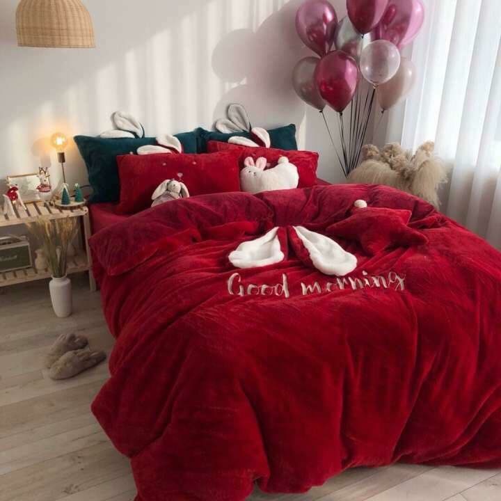 Bộ ga gối nhung mịn siêu yêu hình tai thỏ SweetHome291218_2 