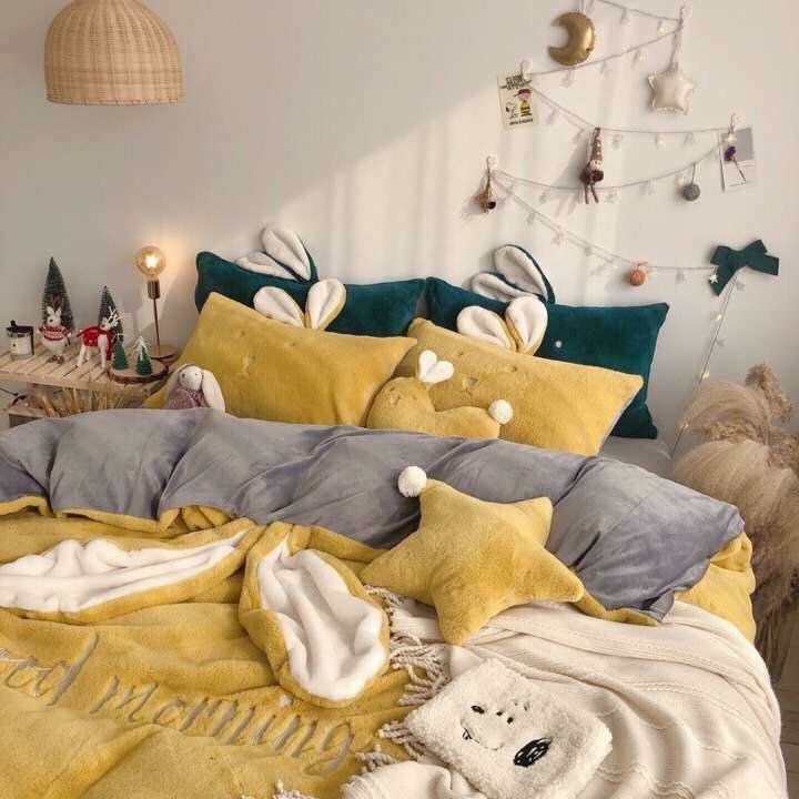 Bộ ga gối nhung mịn siêu yêu hình tai thỏ SweetHome291218_2 