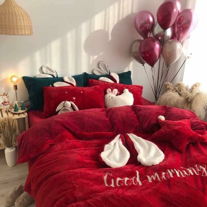 Bộ ga gối nhung mịn siêu yêu hình tai thỏ SweetHome291218_2 