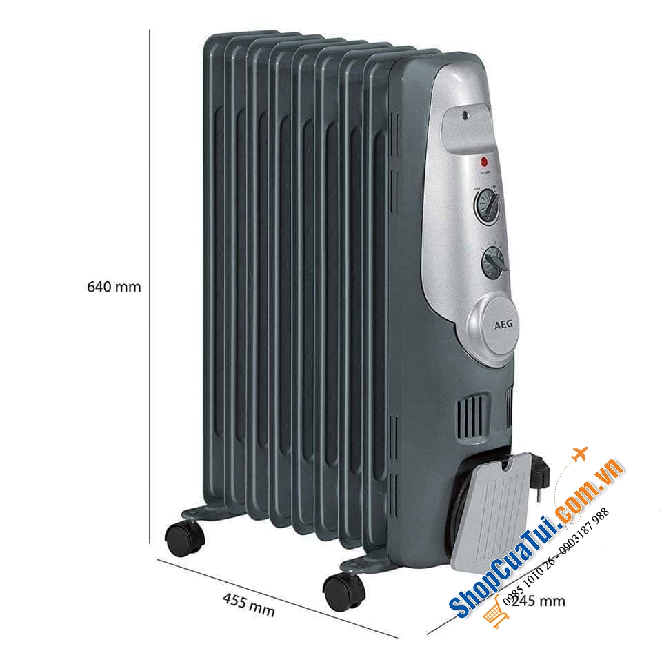 LÒ SƯỞI DẦU AEG - Máy sưởi dầu AEG sử dụng 9 thanh dầu - 3 cấp độ :800W - 1200W - 2000W