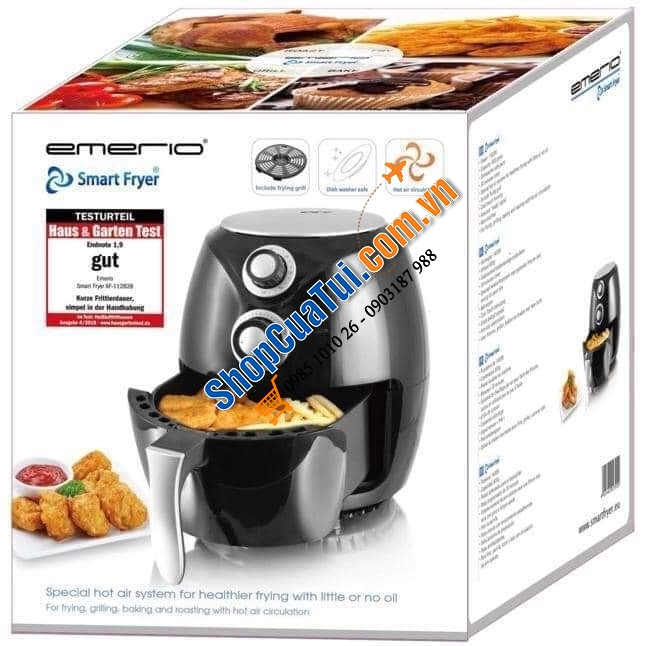 EMERIO-  SMART FRYER - NỒI CHIÊN không dầu NỘI ĐỊA ĐỨC ĐƯỢC ĐÁNH GIÁ “ Very Good “ 4,5/5