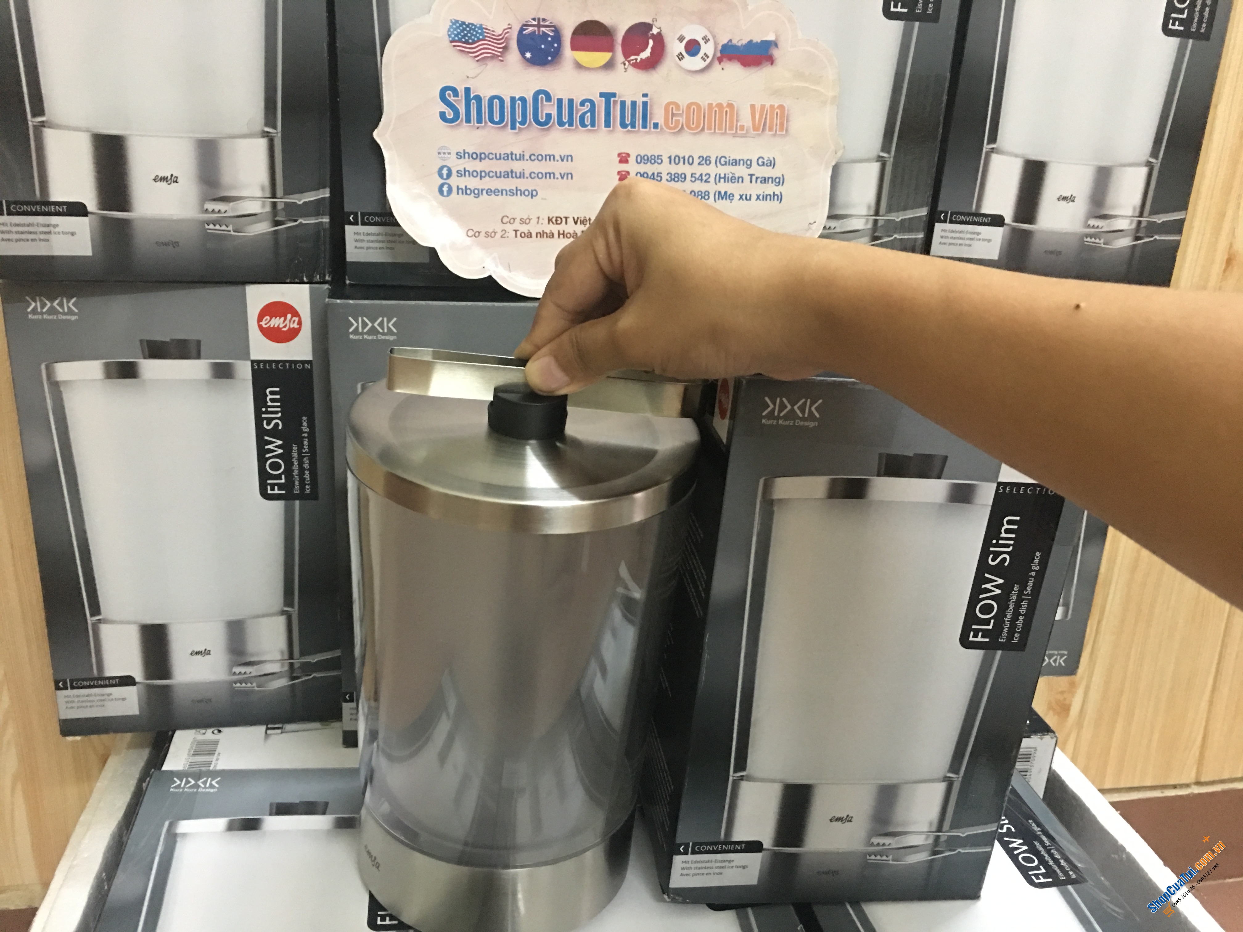 Xô đá, Xô đựng đá Emsa Flow 2 lớp siêu đẹp, để lên bàn ăn rất bắt mắt thực khách