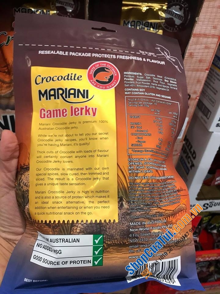 THỊT KHÔ CÁ SẤU CỦA ÚC MARIANI GAME JERKY - CROCODILE 250g